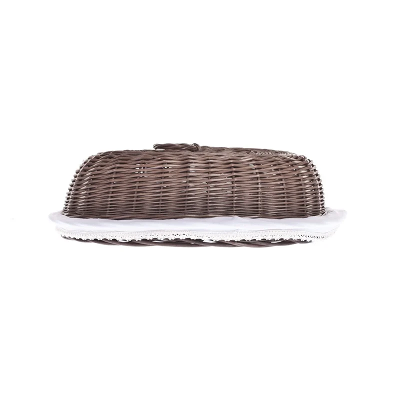 Lupus wicker bread basket with white trim, with lid and decorative bow TheWickerStories