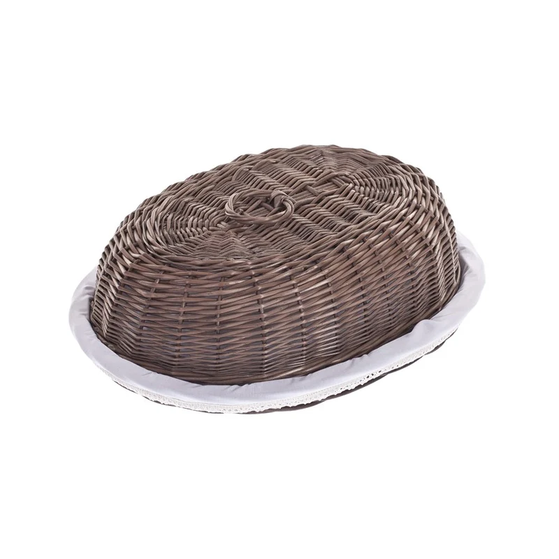 Lupus wicker bread basket with white trim, with lid and decorative bow TheWickerStories