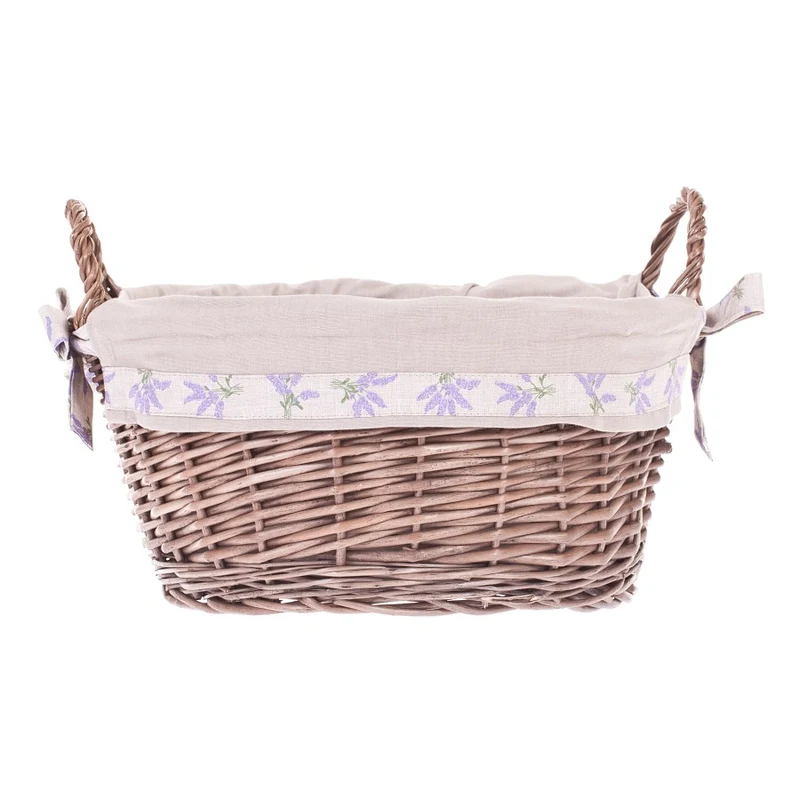Marnel wicker storage basket for small items with beige trim and handles from TheWickerStories