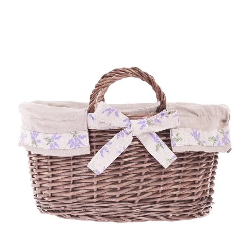 Marnel wicker storage basket for small items with beige trim and handles from TheWickerStories