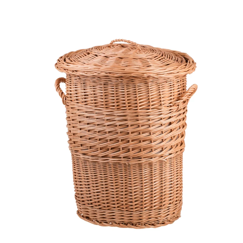 Mervina wicker laundry hamper with cream trim, lid and handles TheWickerStories
