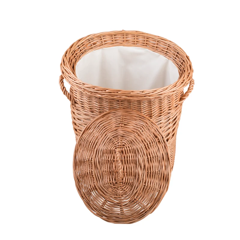 Mervina wicker laundry hamper with cream trim, lid and handles TheWickerStories