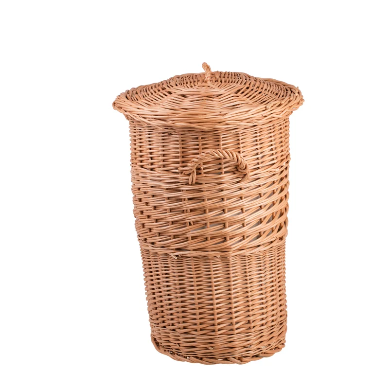 Mervina wicker laundry hamper with cream trim, lid and handles TheWickerStories