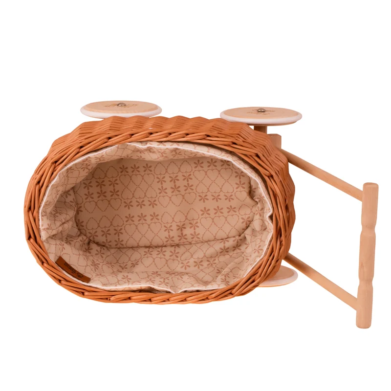 Luke wicker push walker with cream trim, handle and wheels TheWickerStories