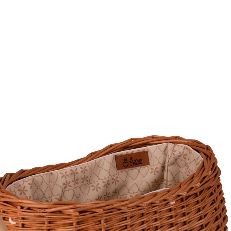 Luke wicker push walker with cream trim, handle and wheels TheWickerStories