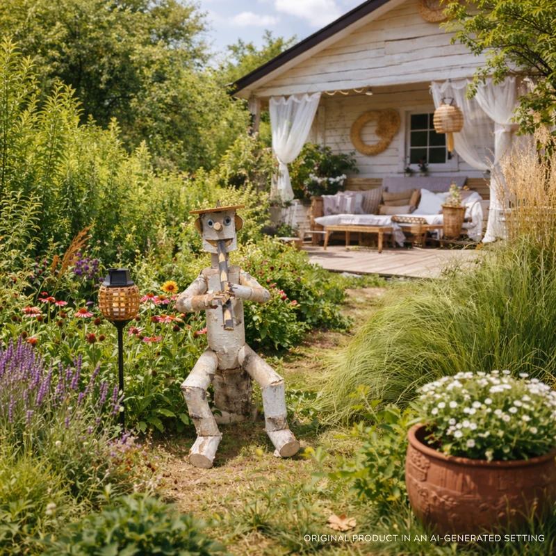 Lignum wooden decorative birch figurine for the garden TheWickerStories