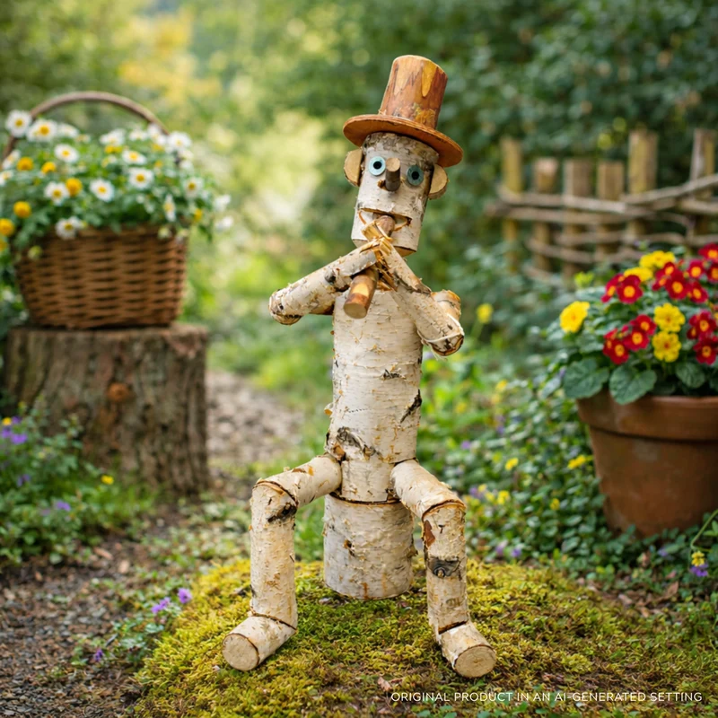 Lignum wooden decorative birch figurine for the garden TheWickerStories