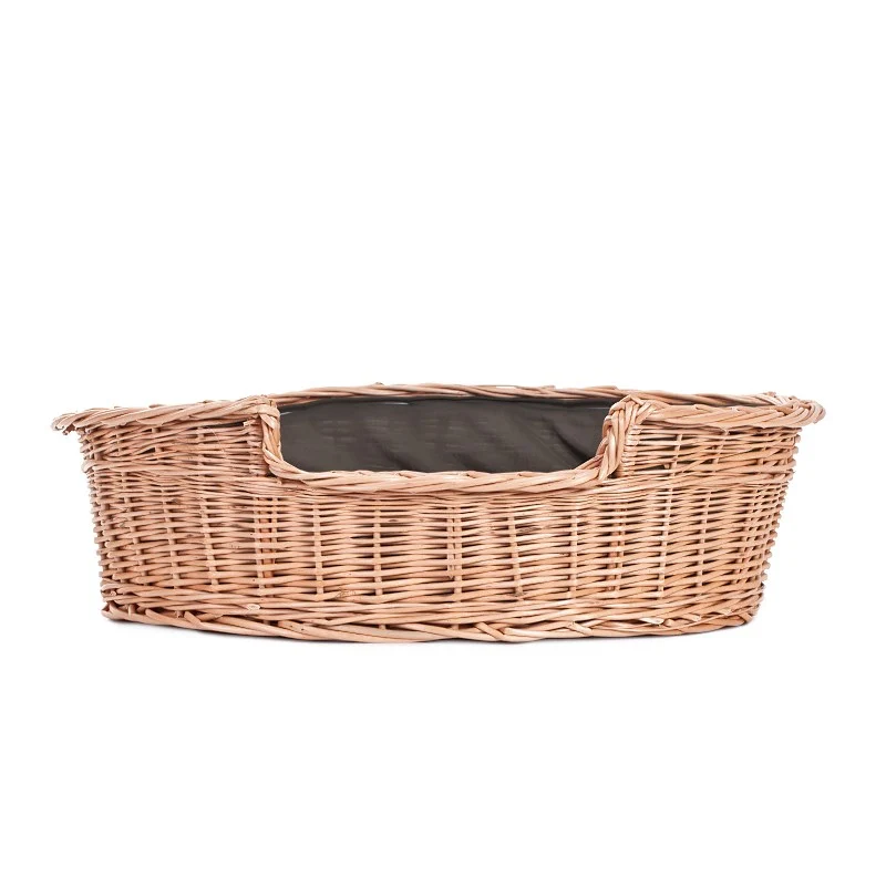 Esmira wicker basket for dog and cat with brown cushion TheWickerStories