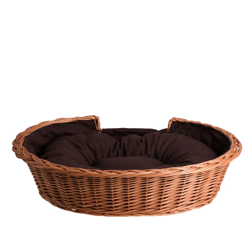 Esmira wicker basket for dogs and cats with brown cushion, personalized TheWickerStories
