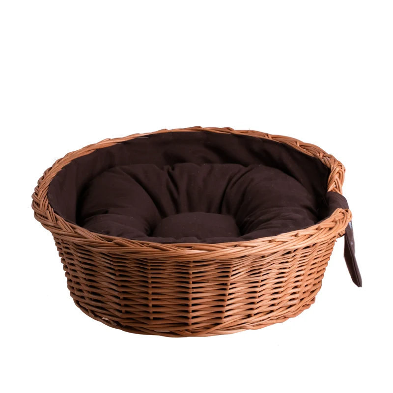 Esmira wicker basket for dogs and cats with brown cushion, personalized TheWickerStories