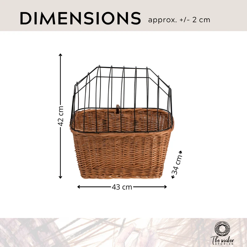 Timoria wicker bike basket for dog and cat, pet carrier for bicycle with lockable metal grate TheWickerStories
