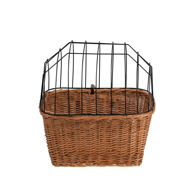 Timoria wicker bike basket for dog and cat, pet carrier for bicycle with lockable metal grate TheWickerStories