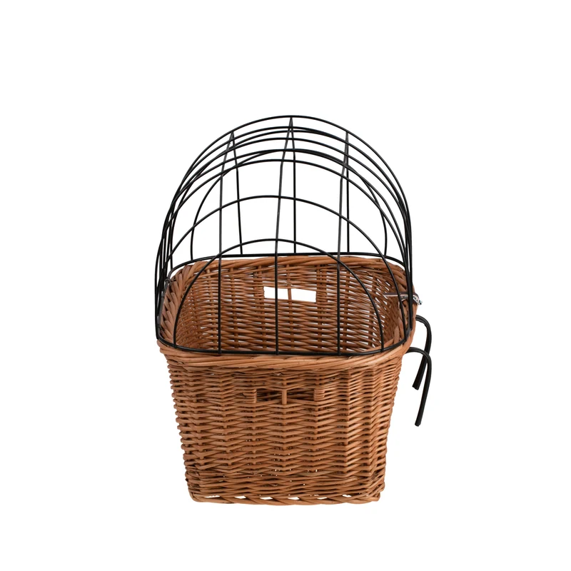 Timoria wicker bike basket for dog and cat, pet carrier for bicycle with lockable metal grate TheWickerStories