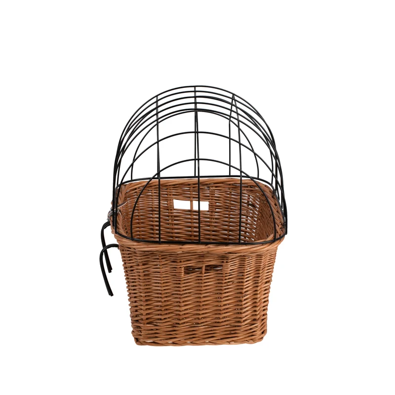 Timoria wicker bike basket for dog and cat, pet carrier for bicycle with lockable metal grate TheWickerStories