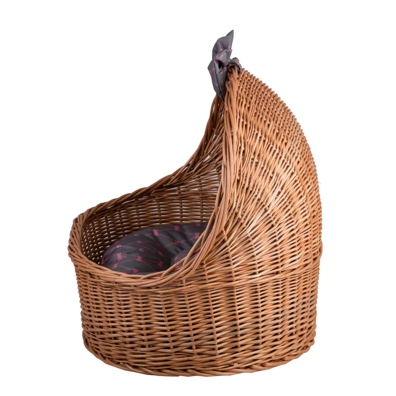 Elsa wicker pet house for dog and cat with cushion and bow TheWickerStories