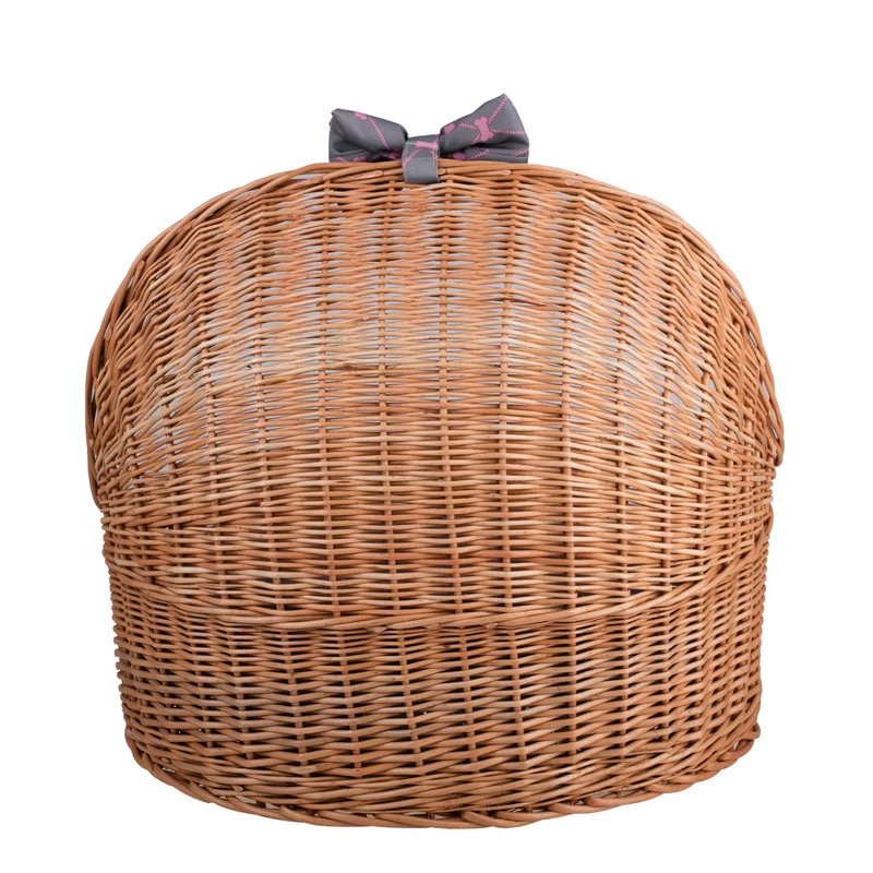 Elsa wicker pet house for dog and cat with cushion and bow TheWickerStories