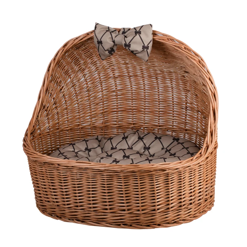 Elsa wicker basket for cat and dog with beige cushion TheWickerStories