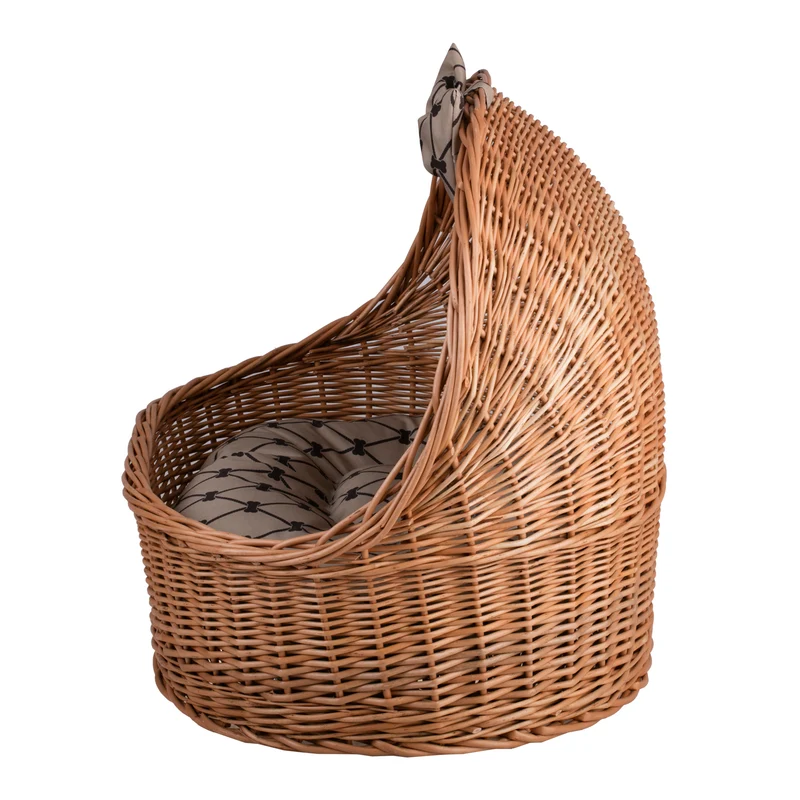 Elsa wicker basket for cat and dog with beige cushion TheWickerStories