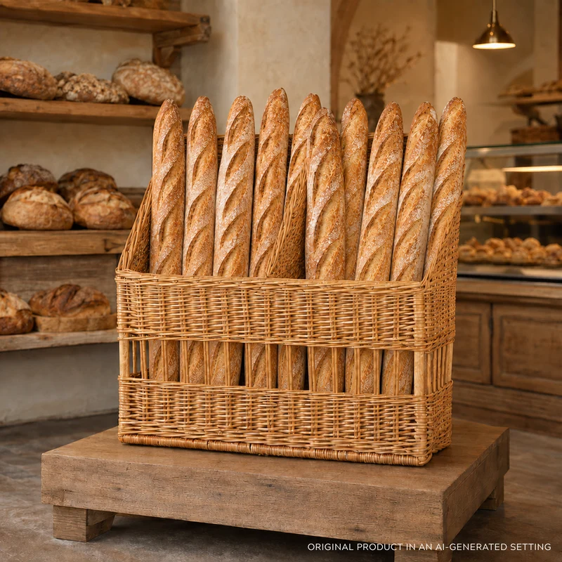 Bonivia wicker basket for baguettes for bakery display TheWickerStories