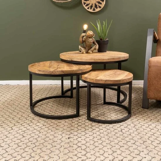 3er Couchtisch Set Halle - Gr. 03 - groß mit 3 cm Platte