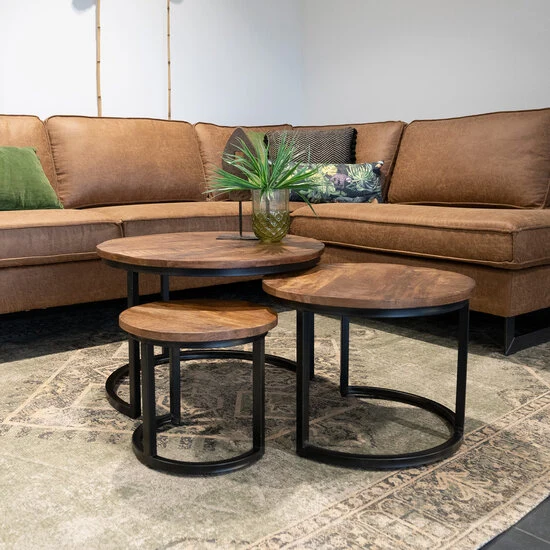 3er Couchtisch Set Halle - Gr. 02 - groß mit 2 cm Platte