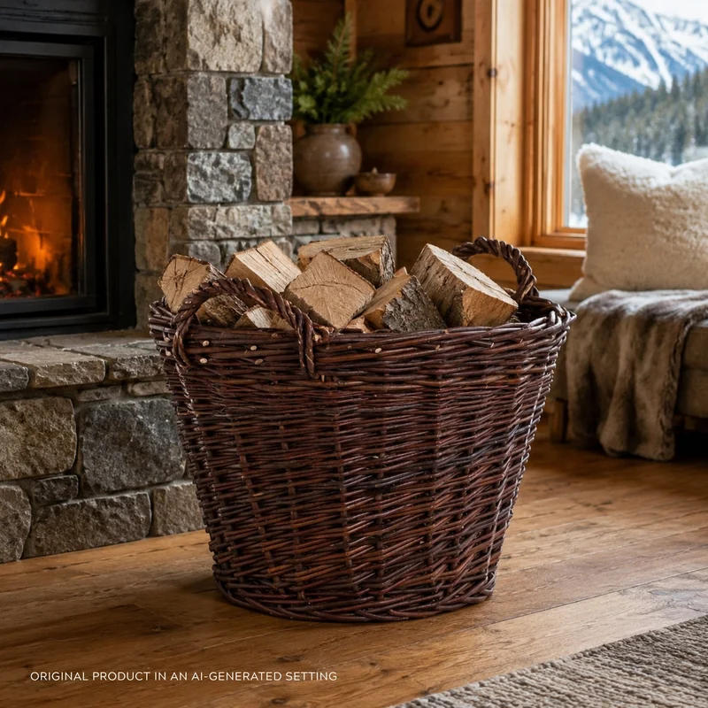 Flanoria wicker basket for garden and firewood, with handles TheWickerStories