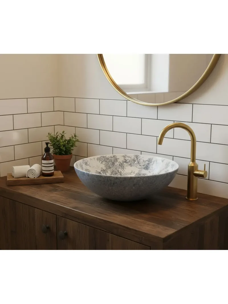 Aufsatzwaschbecken Juliana Blau Weiß rund Ø 40cm
