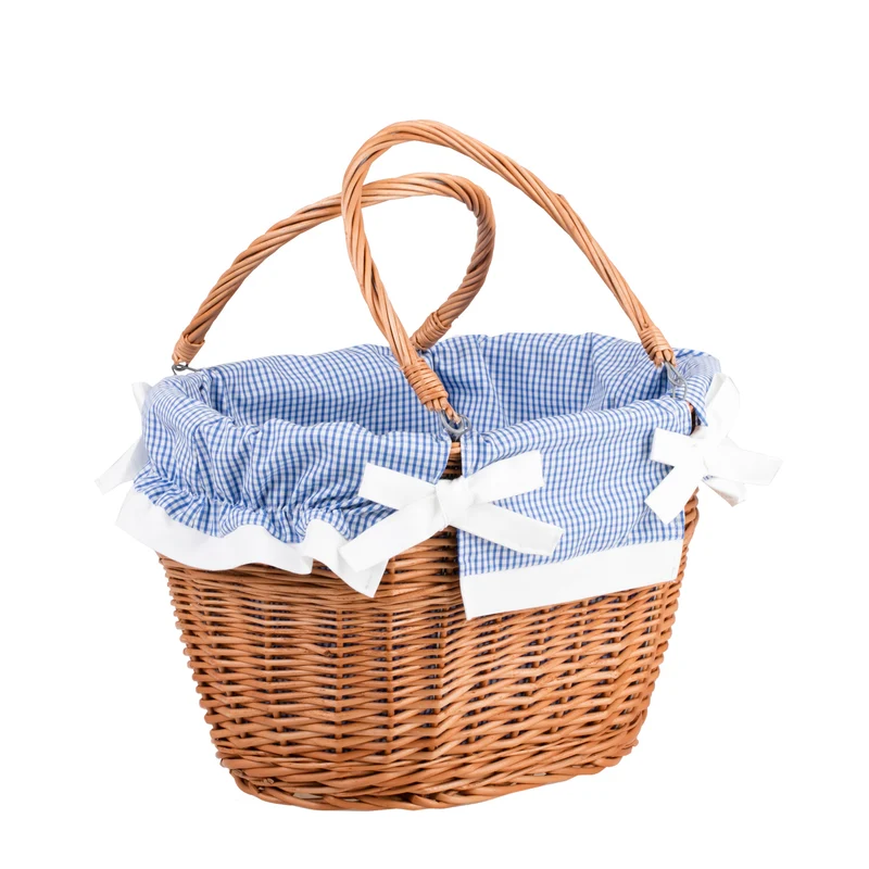 Wivell wicker shopping basket with blue trim and handles TheWickerStories