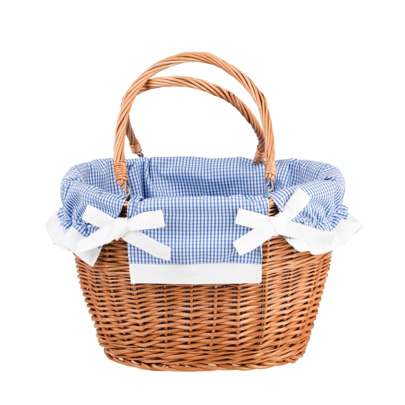 Wivell wicker shopping basket with blue trim and handles TheWickerStories