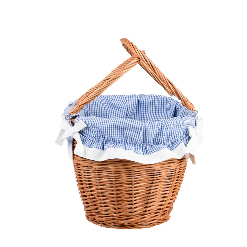 Wivell wicker shopping basket with blue trim and handles TheWickerStories