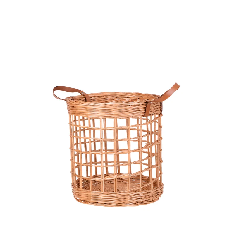Neloria wicker storage basket for towels and toys, with leather handles TheWickerStories