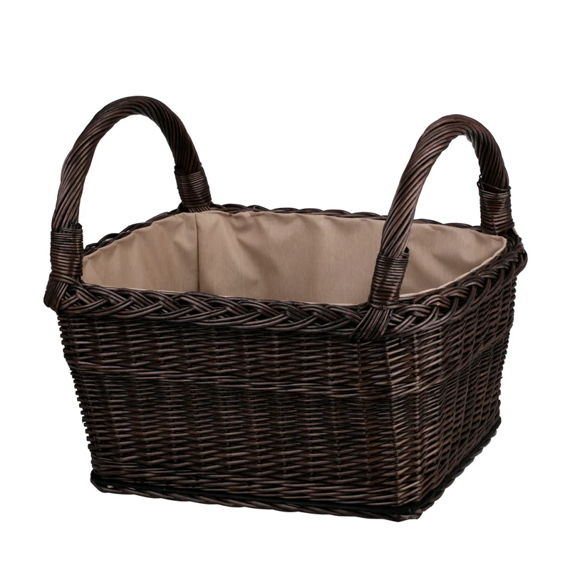 Fioras wicker firewood basket with beige trim and handles TheWickerStories