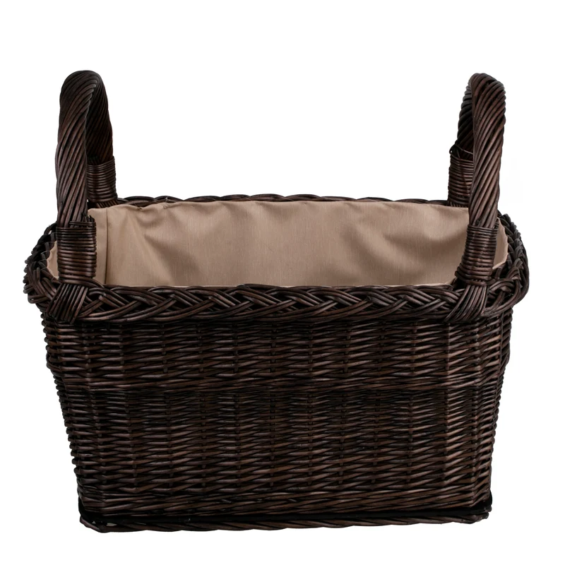 Fioras wicker firewood basket with beige trim and handles TheWickerStories