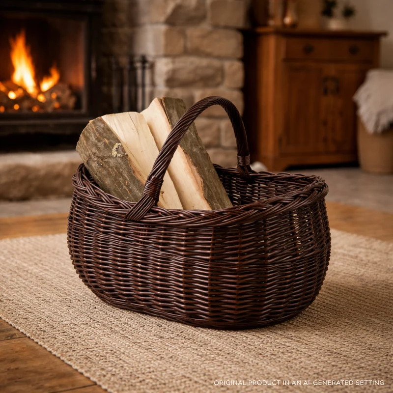 Faleria wicker firewood basket with handle for fireplace TheWickerStories