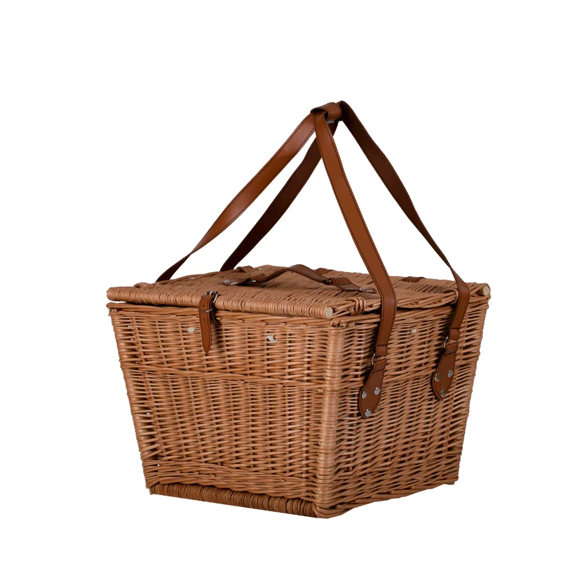 Kaviria wicker picnic basket with lid and leather straps TheWickerStories