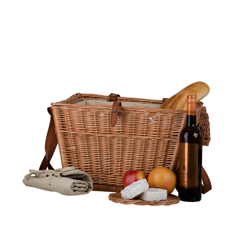 Kaviria wicker picnic basket with lid and leather straps TheWickerStories