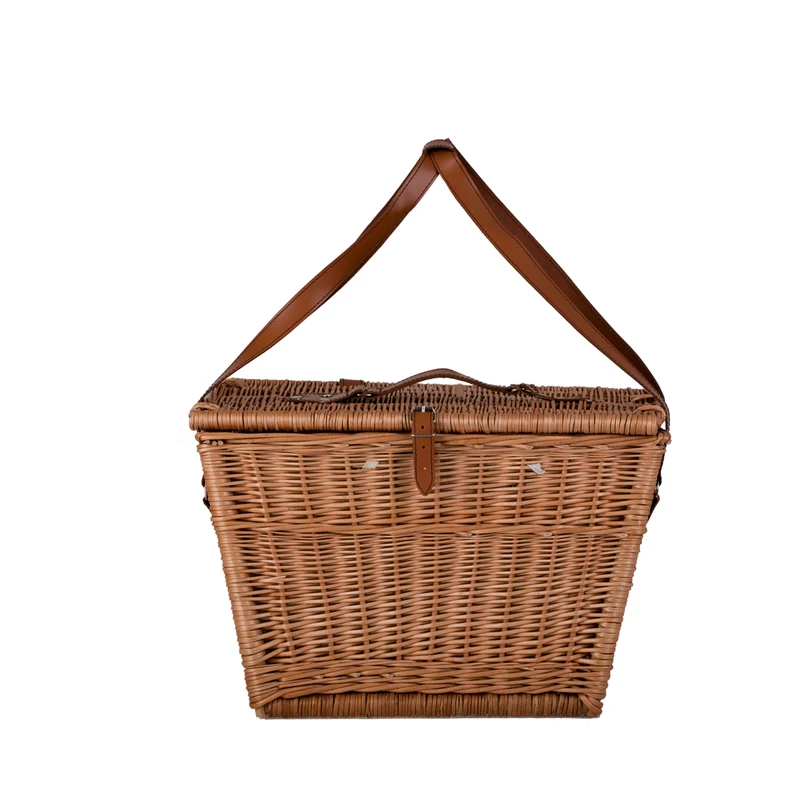 Kaviria wicker picnic basket with lid and leather straps TheWickerStories