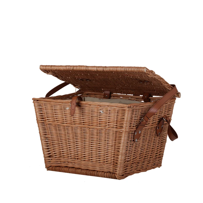 Kaviria wicker picnic basket with lid and leather straps TheWickerStories