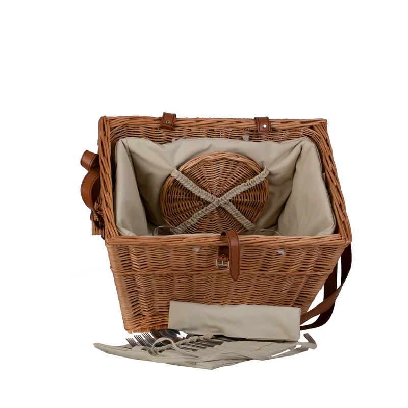 Kaviria wicker picnic basket with lid and leather straps TheWickerStories