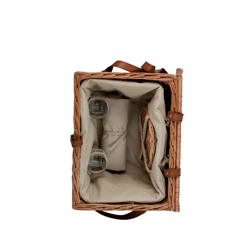 Kaviria wicker picnic basket with lid and leather straps TheWickerStories