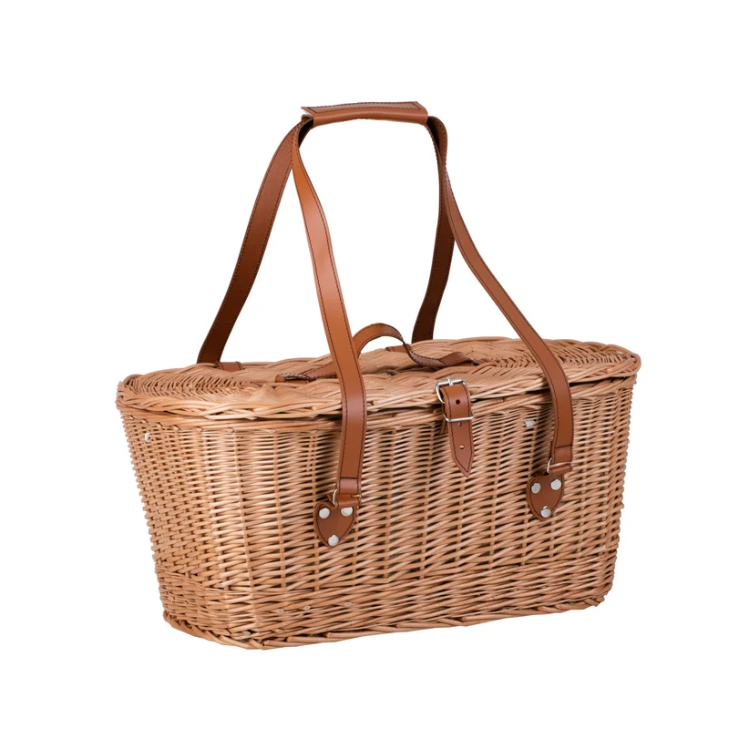 Kivara XXL wicker picnic basket with lid and leather straps TheWickerStories