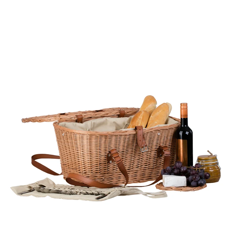 Kivara XXL wicker picnic basket with lid and leather straps TheWickerStories