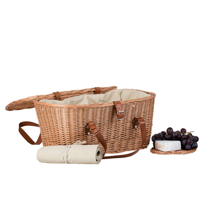 Kivara XXL wicker picnic basket with lid and leather straps TheWickerStories