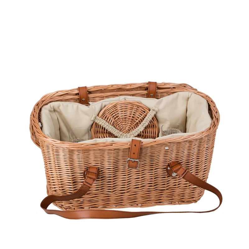 Kivara XXL wicker picnic basket with lid and leather straps TheWickerStories