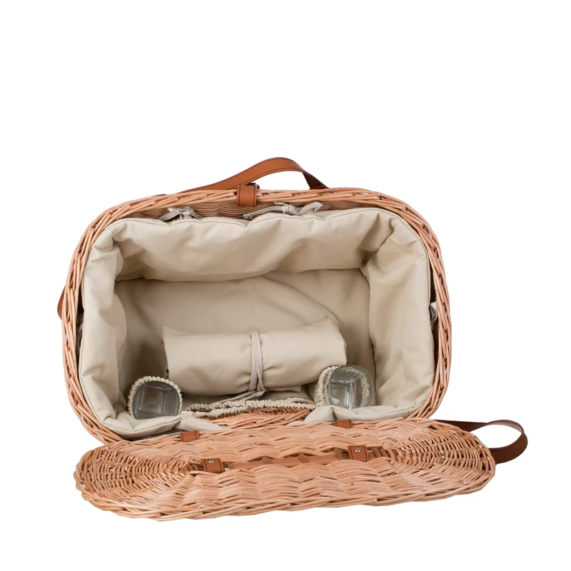 Kivara XXL wicker picnic basket with lid and leather straps TheWickerStories