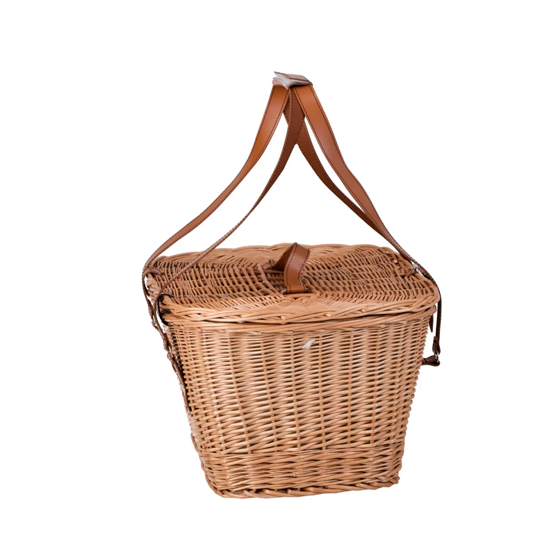 Kivara XXL wicker picnic basket with lid and leather straps TheWickerStories