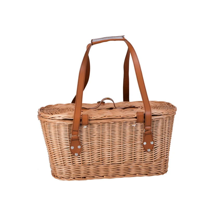 Kivara XXL wicker picnic basket with lid and leather straps TheWickerStories