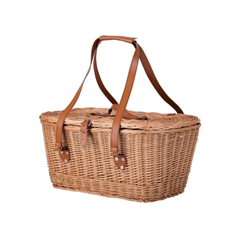 Kivara XXL wicker picnic basket with lid and leather straps TheWickerStories