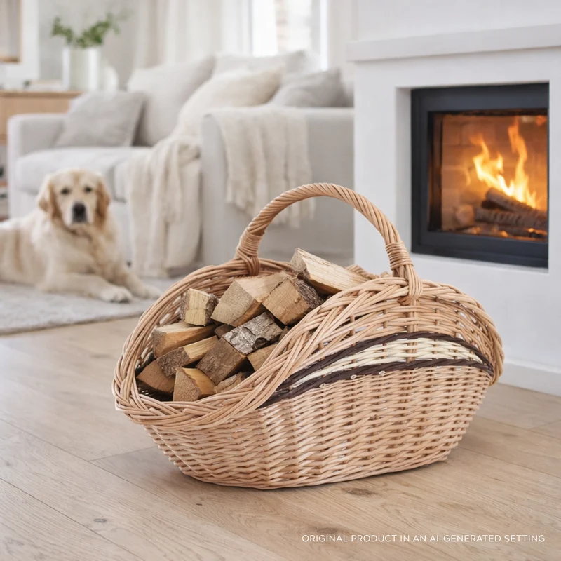 Fioren wicker firewood basket with handle TheWickerStories