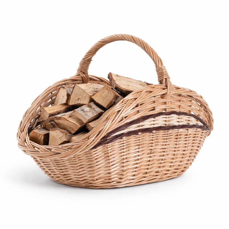 Fioren wicker firewood basket with handle TheWickerStories